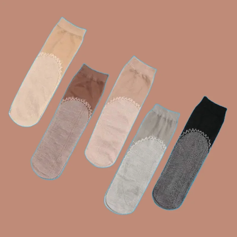 

5/10 Pairs Second Generation Spring and Summer Thin Sweat-absorbent Socks Women's Short-tube Velvet Cotton Sole Steel Stockings