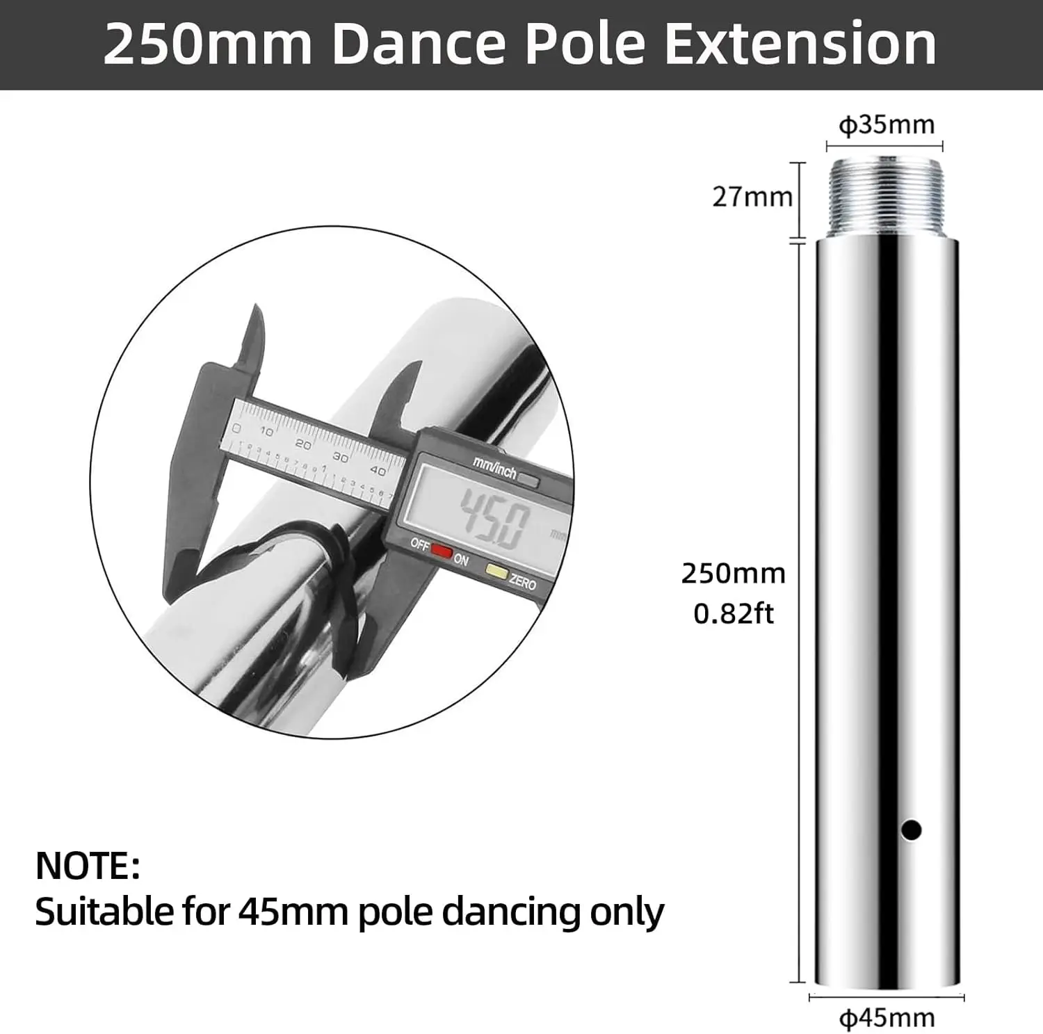 Pole Extension for 45mm Dance Pole 125/250/500mm or 5”/10”/20”Pole Dance Accessories Tube to Connect Dancing Pole Adjust Height