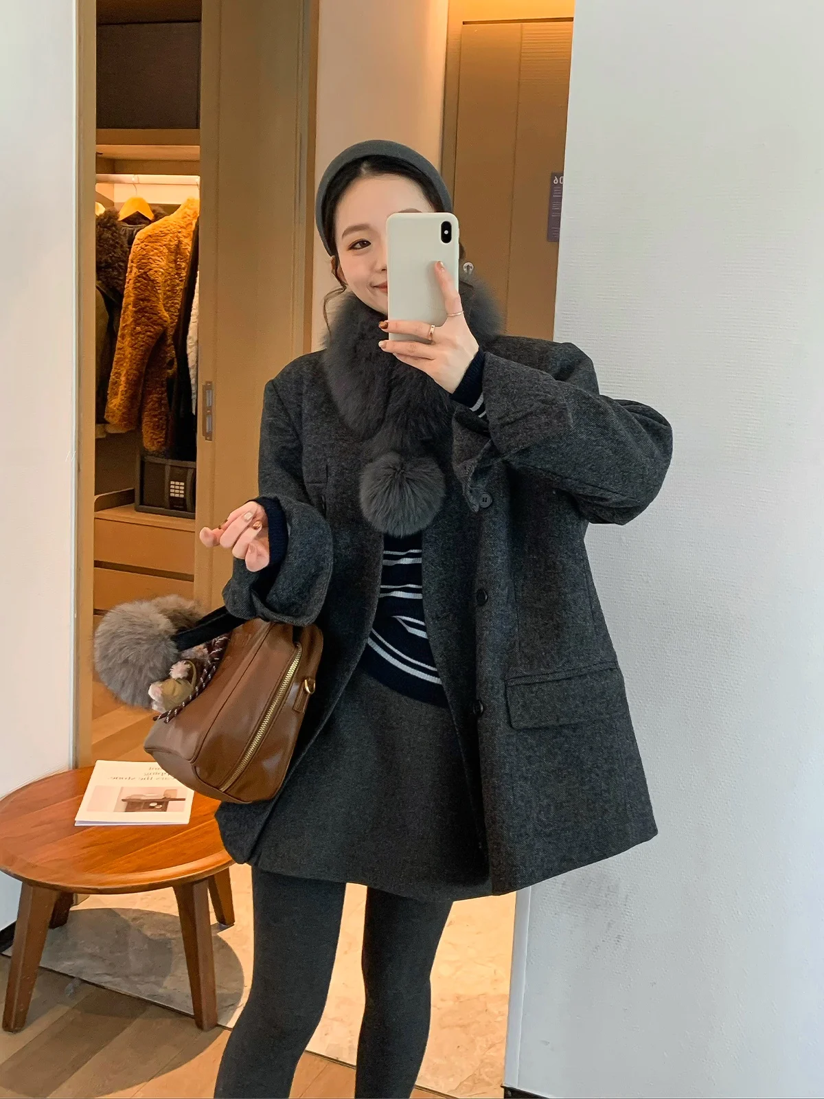

Love Devil Fi Women's Thiened Winter Coat Deep ey with Scarf Collar down Jaet Korean Sle Long Sve V-Ne Suit
