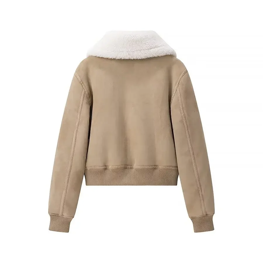 

Jacket Coat Fashion Warm Faux Fur Suede Outerwear Autumn Winter New Woman Clothes European And American Style Turn-Down Neck