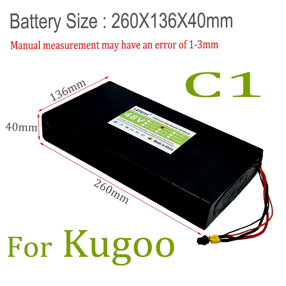 For Kugoo C1 Scooter 100% brand-new Li-ion battery pack 48V 15Ah upgrade 13s4p Plus scooter Replace battery XT30/XT60+SM Plug