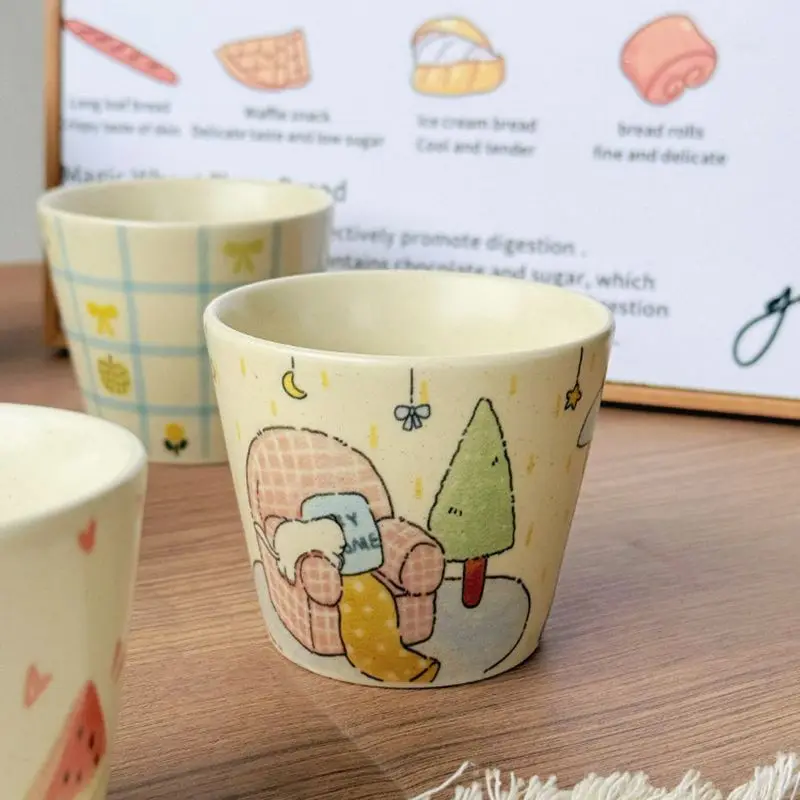 Vintage Crayon Hand Drawn Ceramic Cute Cartoon Straight Tube Coffee Cup Concentrated Beverage Cup Home Desktop Decoration