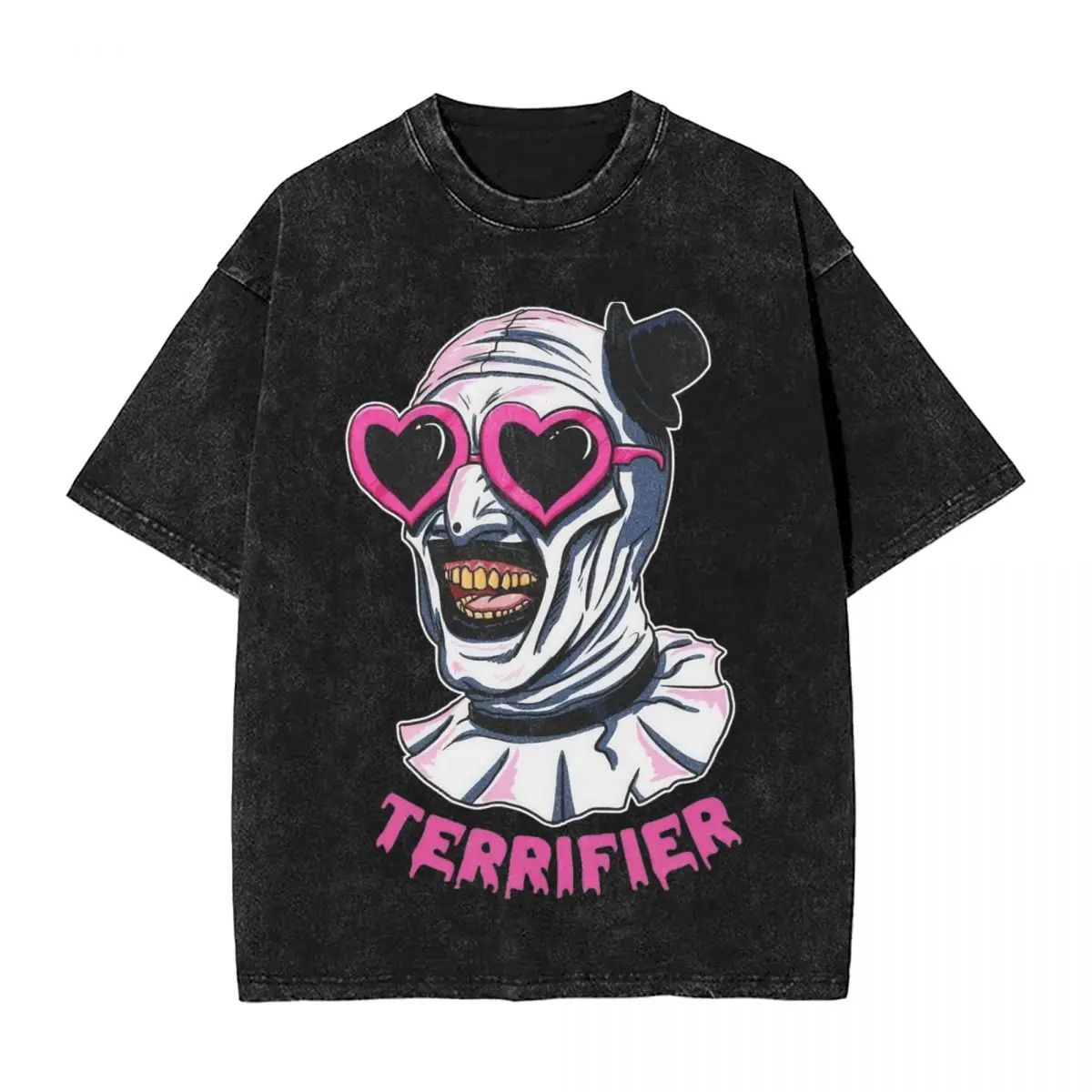 

Washed T Shirts Terrifier Art The Clown Heart Glasses Hip Hop Fashion T-Shirts 100% Cotton Graphic Tops Tops Tees for Men Women