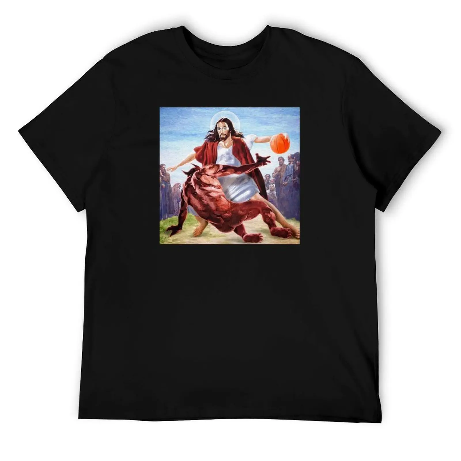 

Jesus Crossing Up Satan Basketball T-Shirt man t shirt heavy cotton man t shirts for men casual funny t shirts cotton T-Shirt