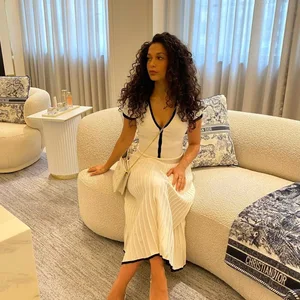 2024 Women's Summer White Skirt Skirt Short Sleeve With V-High Harvest Set Plisada Set Elegant Dress 2 piece Skirt Plus Size S-3xl Set 10 Main Sales Set Cropped and Skirt - №6