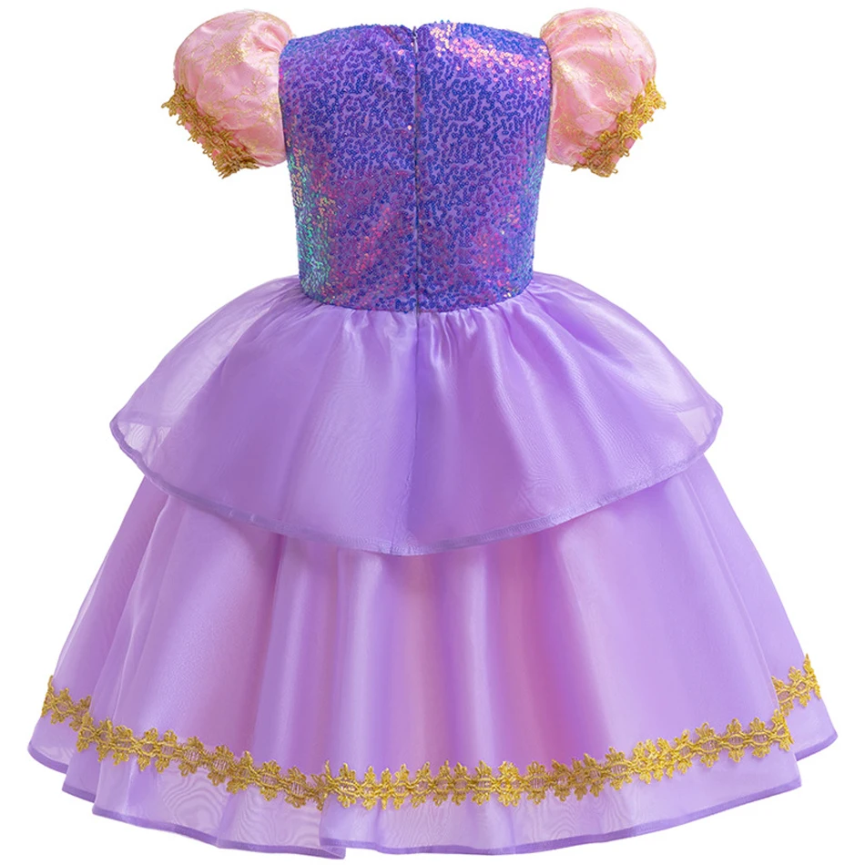 Girl Rapunzel Dress Sequin Lace Princess Costume Halloween Cosplay Clothes Kids Stage Performance Outfits Carnival Disguise Sets