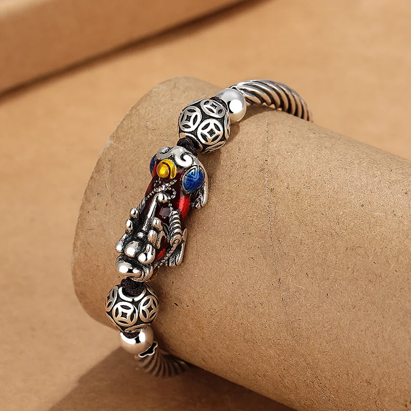 Ethnic Style Relief Coin Bead Pixiu Bracelet For Men Jewelry Vintage Wealth Beast Bracelet Male Hand Accessories Lucky Pendant - Image 3
