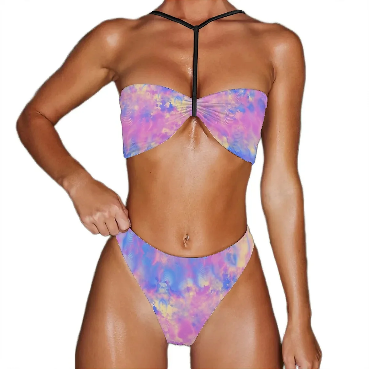 

Купальник бикини с принтом Tie Dye, купальник пуш-ап, синий Камуфляжный пляжный комплект бикини, стильный купальник, женский сексуальный купальный костюм с лямкой на шее