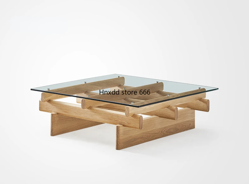 

North American white oak solid wood glass tea table