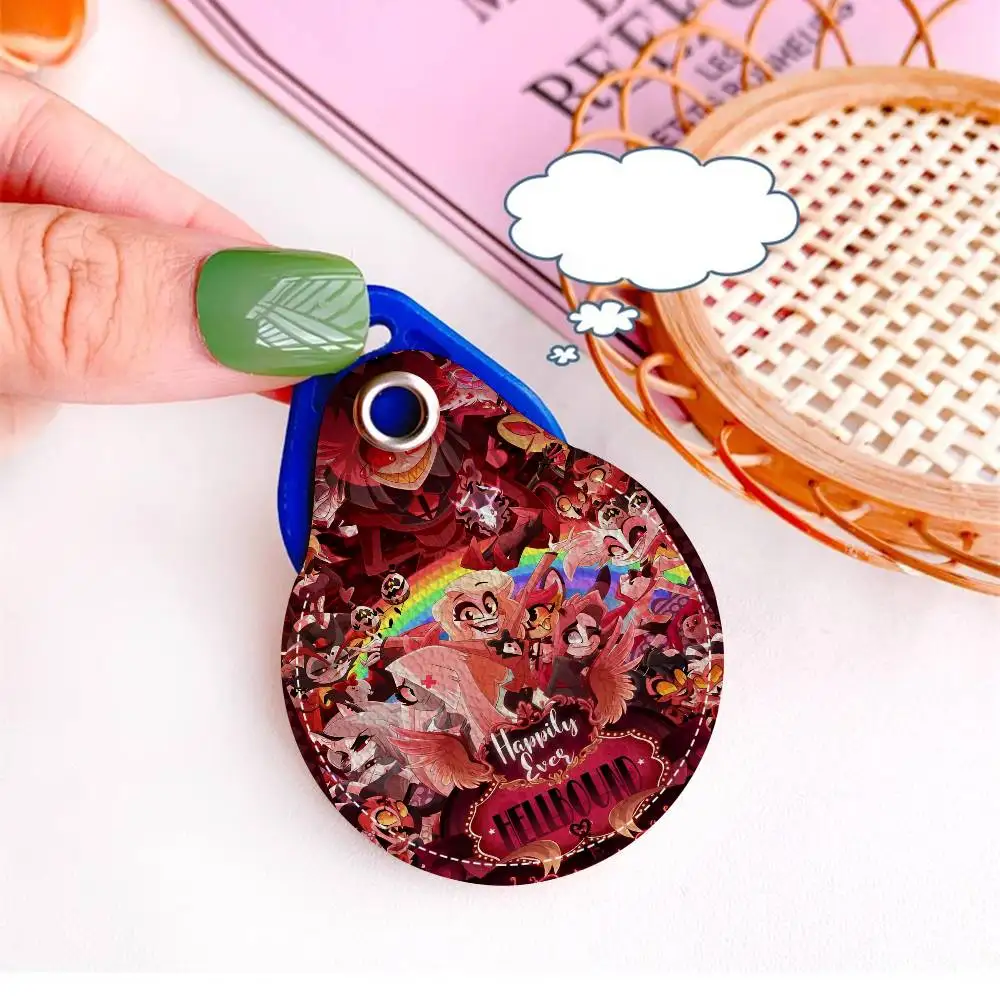 C-Charlie H-Hazbin Keyring Leather Access Card Holder Keychain Community Water Drop Proximity Card Protective Case