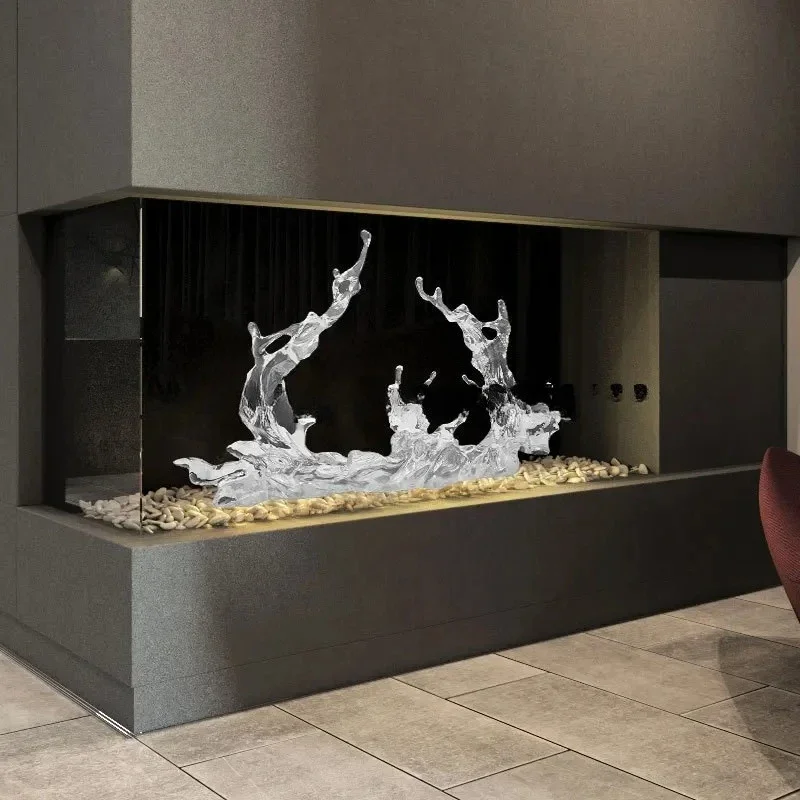 DSA- Hotel Lobby Transparent Water Flower Resin Ornament Sales Office Model Room Floor Sculpture Soft Decoration Artwork