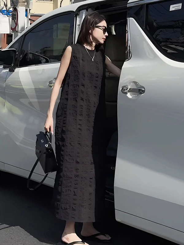 

plus Size 300 Pounds Women's Black Sleeveless round Neck Dress Casual Summer Long Dress Can Be Worn as an Inner Or Outer Vest