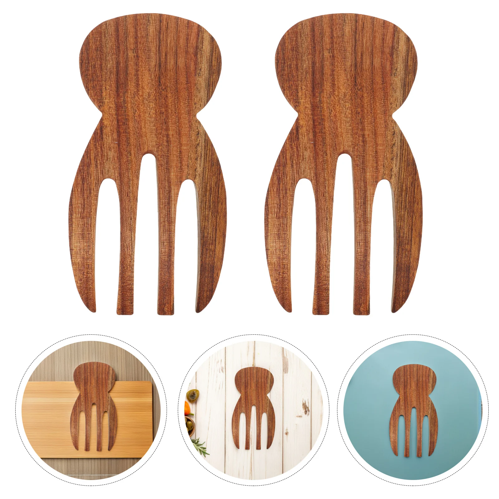 

2pcs Wooden Salad Hands Acacia Wood Kitchen Utensils For Mixing Tossing Salads Pasta Dough Non-Stick Safe Natural Grain
