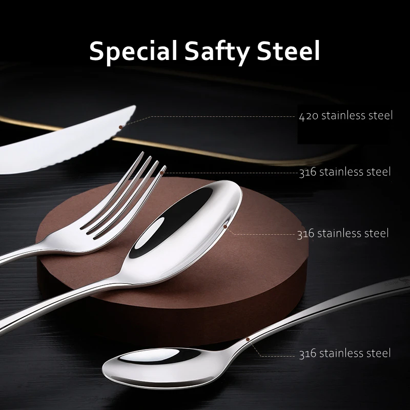 Luxury Classical 316 Stainless Steel LFGB Certificated Steak Fork Knife Ladle Set Cutlery Wedding Tableware Dinner Accessories