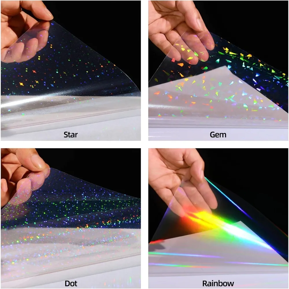 16Pcs Holographic Laminate Sheets Clear Self Adhesive Sticker Paper |   Transparent Waterproof Laminating Sheets Holographic Vinyl