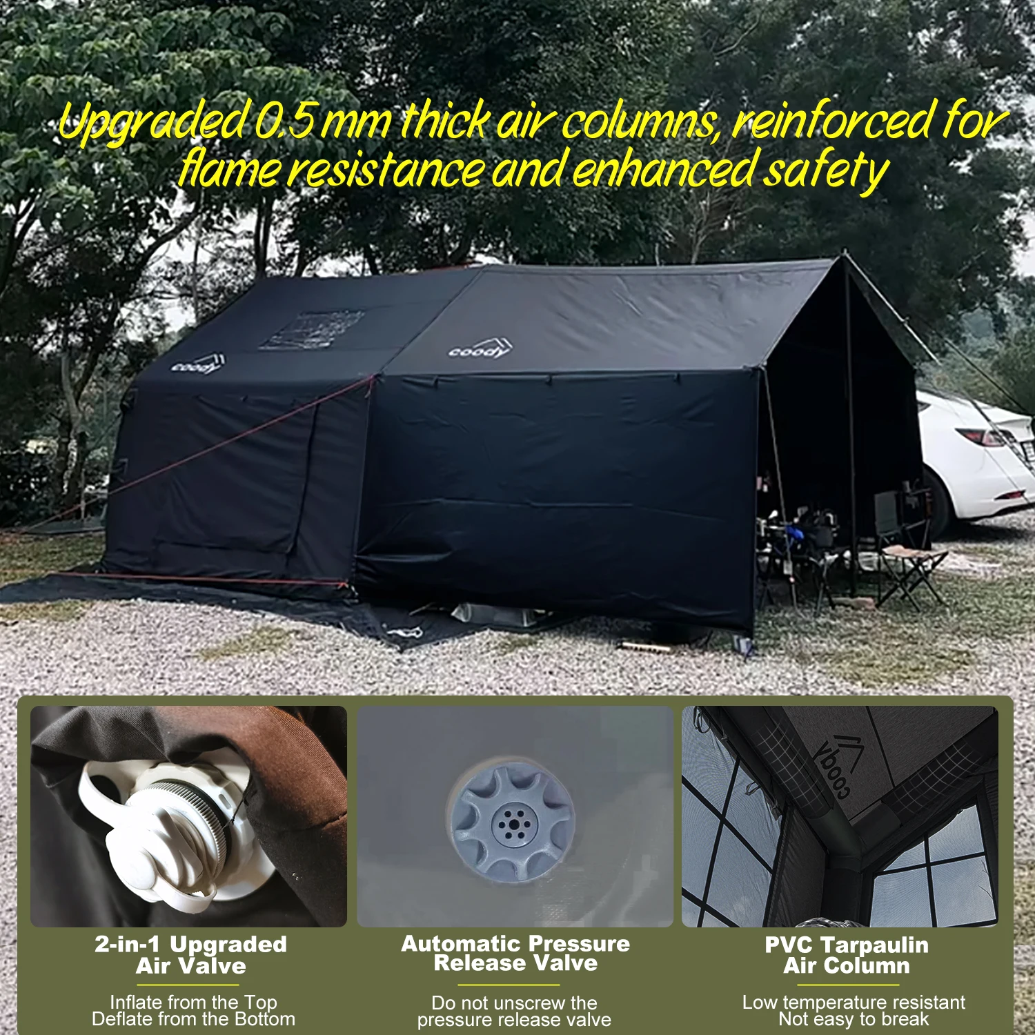 Coody 8.0+ Black Inflatable Tent With Framed Foyer Outdoor Camping Shelter - view 6