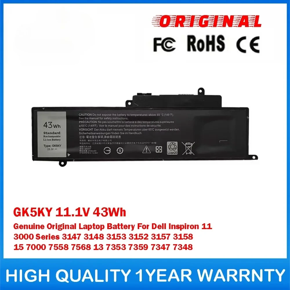 GK5KY 11.1V 43Wh Genuine Original Laptop Battery For Dell Inspiron 11 3000 3147 3148 3153 3152 3157 3158 7000 7558 7568 13 7353