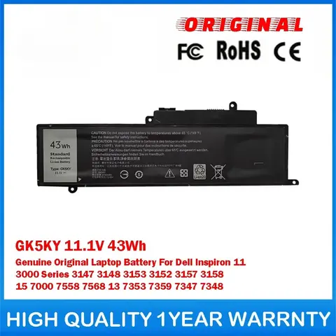 GK5KY 11.1V 43Wh Genuine Original Laptop Battery For Dell Inspiron 11 3000 3147 3148 3153 3152 3157 3158 7000 7558 7568 13 7353