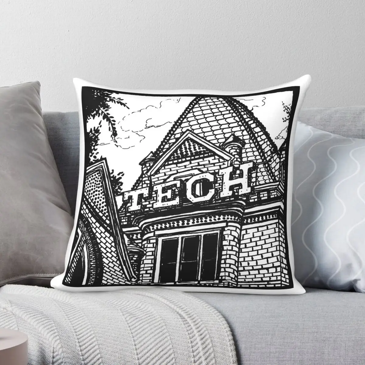 Tech Tower Kissenbezug aus Polyester, Leinen, Samt, kreativer Reißverschluss-Dekor für Sofa
