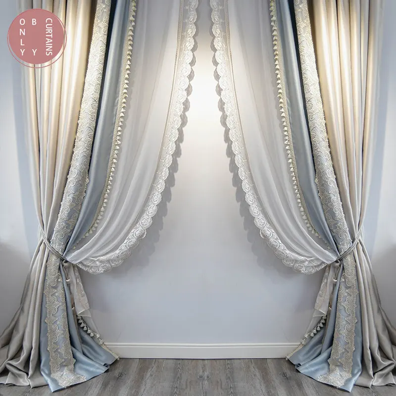 

French Light Luxury High-end Atmospheric Bedroom Bay Window SilkPattern curtain for living room luxury curtains for living room