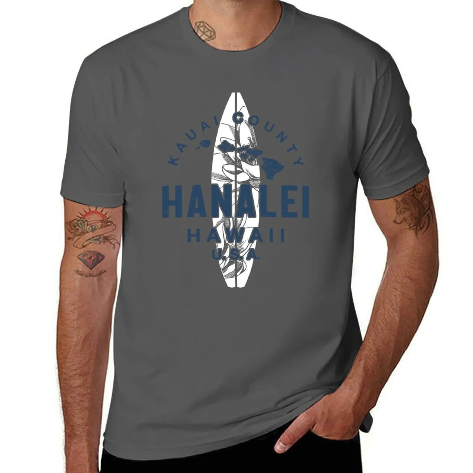 

Hanalei Kauai Hawaii Vintage Hawaiian Surfing T-Shirt quick-drying rapper graphic tees plain white t shirts men