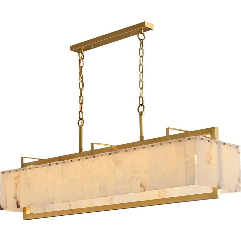 

PM luxury villa living room dining room all copper marble chandelier design decorative rectangular luxury chandelier