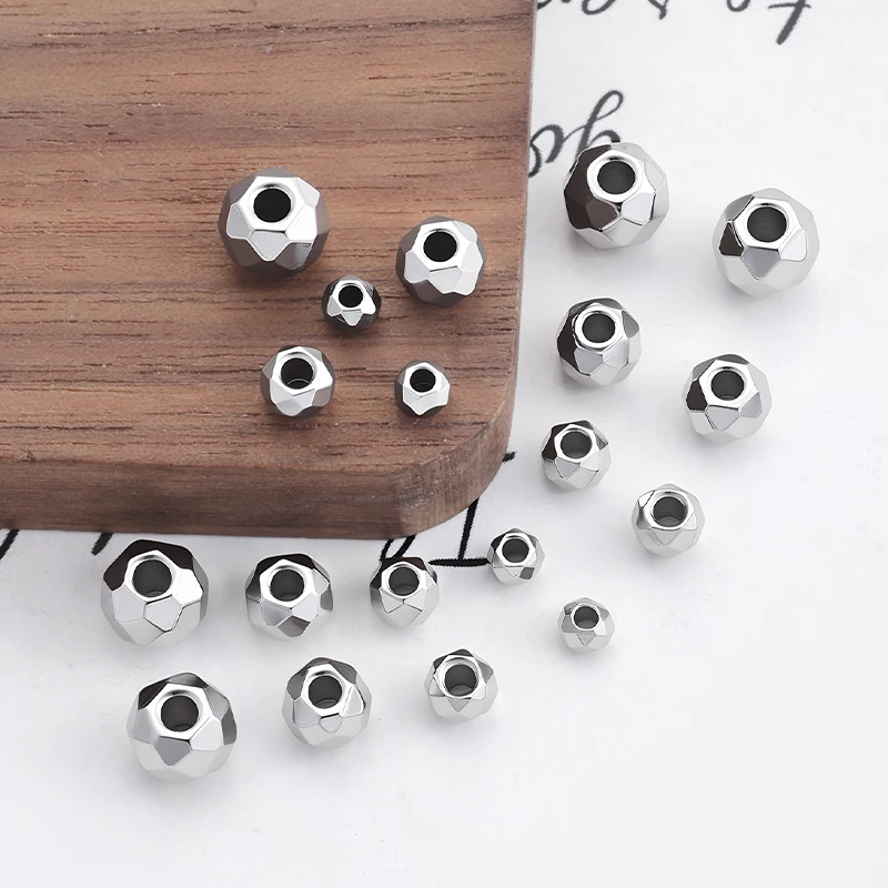 20개 스테인리스 스틸 참 3-6mm 라운드 볼 스페이서 비즈 쥬얼리 제작 재료 DIY 공예 팔찌 목걸이 용품