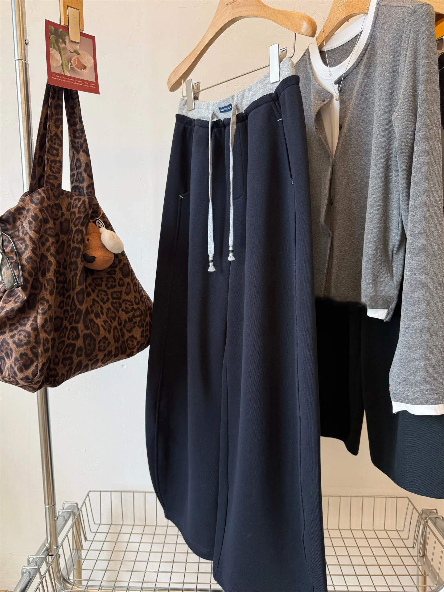 الكورية Sle الرجعية اللون بلو مطاطا Dstring مستقيم الساق سراويل تقليدية الرجال النساء ربيع الخريف فضفاض بنطال ذو قصة أرجل واسعة #3