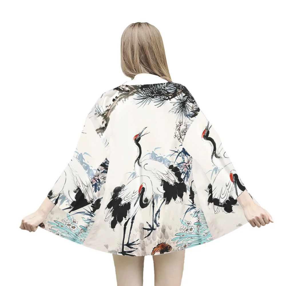 سترة على طراز الكيمونو الياباني - فضفاضة مع تطريز زهور ثلاثية الأبعاد