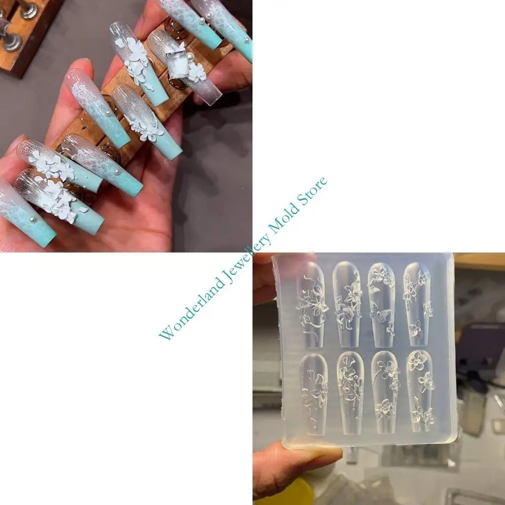 

H7EB Floral Nails Art Silicone Mold For DIY Manicure Designs Soft Flexible Reusable Nails Charm Tool With Easy Demolding