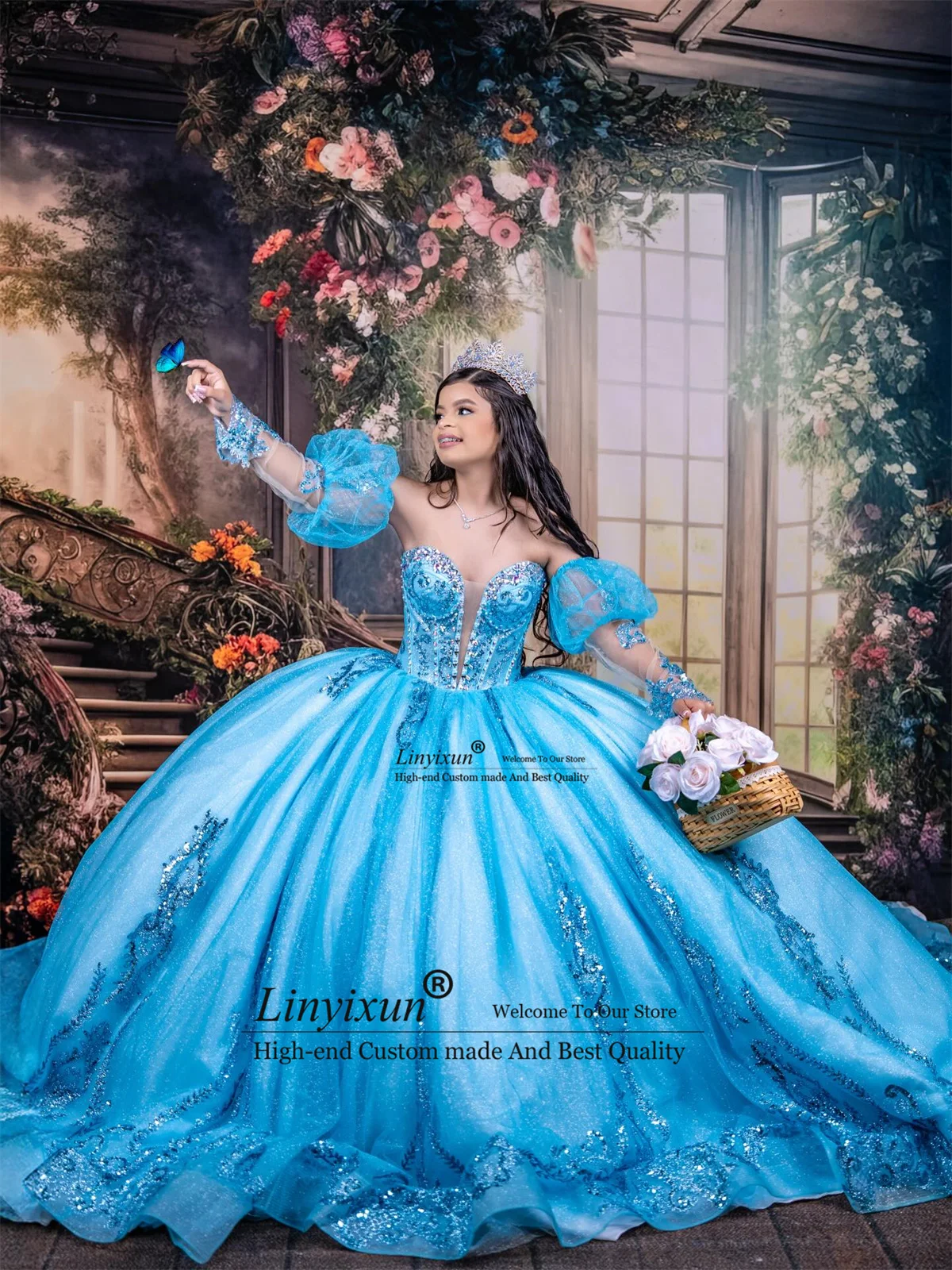 Appliques élégantes robe De bal robes De Quinceanera personnalisé manches ébouriffées robes De 15 XV Años anniversaire mexicain doux 16 robes