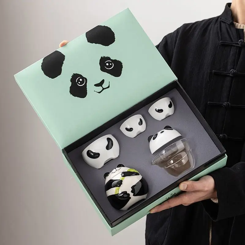 

LMM Personalized Creative Panda Ceramic Water Cup Kuaike Cup Tea Can Set Gift Box