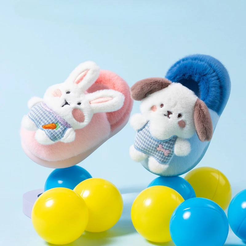 

Winter Children Warm Cotton Slippers Cute Rabbit Dog Boys Girls Causal Shoes Non-slip Soft Kids Fashion Plush Slippers for Home