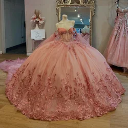 Angelsbridep Customized Ball Gown Quinceanera Dresses Vestidos 15 Años Pink With 3D Butterfly Cape Brithday Party Gown