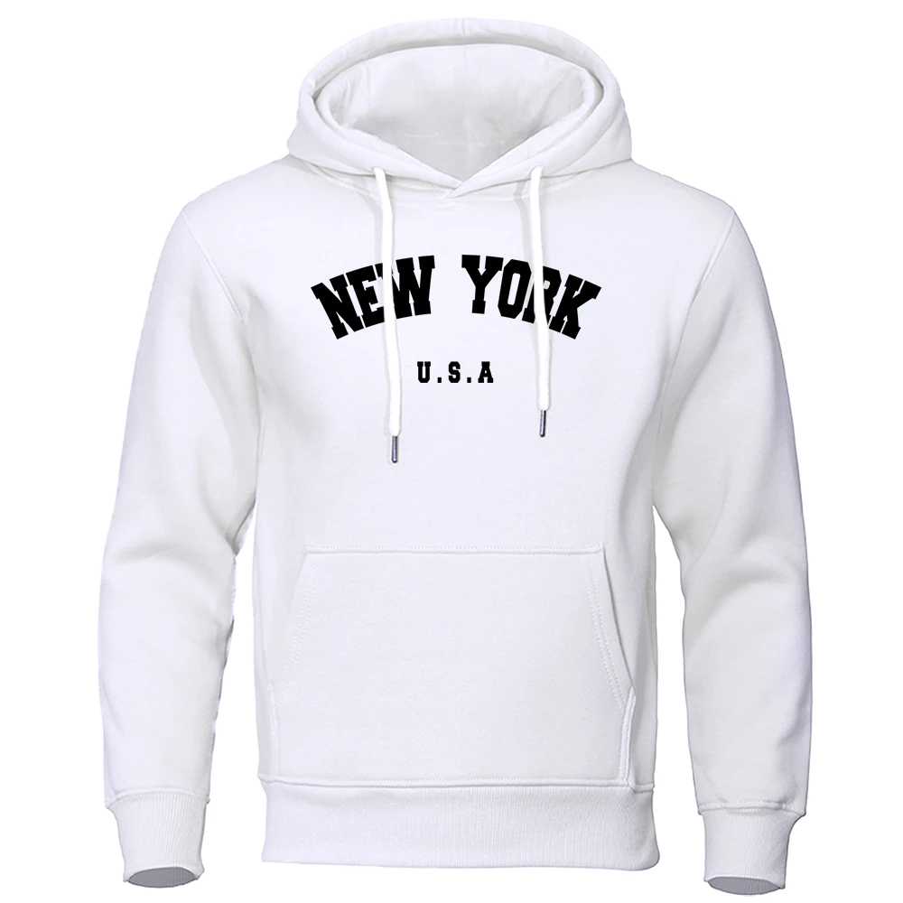 NEW YORK Letter U.S.A City พิมพ์ Hoody ผู้ชายแฟชั่นลําลองแขนยาว Hooded หลวม Oversize Pullover Hoodie Street เสื้อกันหนาว