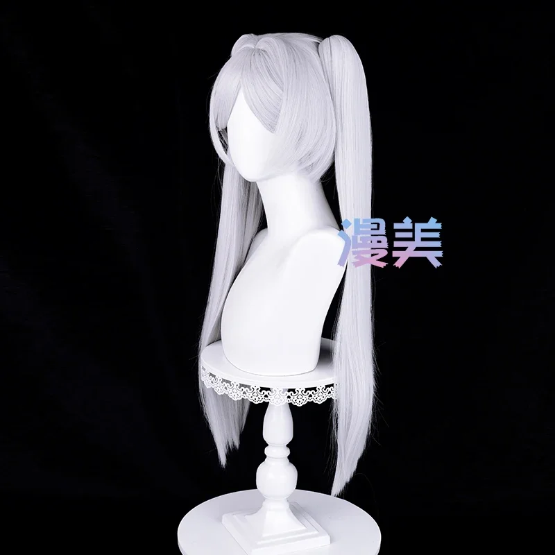 Anime Frieren Cosplay Wig 68cm Silver White Two Ponytails Heat Resistant Synthetic Hair + Wig Cap image 3