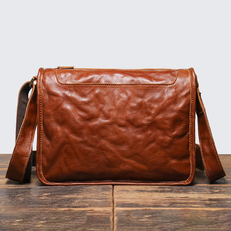 Sac à Bandoulière en Cuir de Vache Naturel pour Homme, Sacoche Faite à la Main, Décontracté, de Grande Capacité, avec Fermeture Éclair, Nouvelle Collection