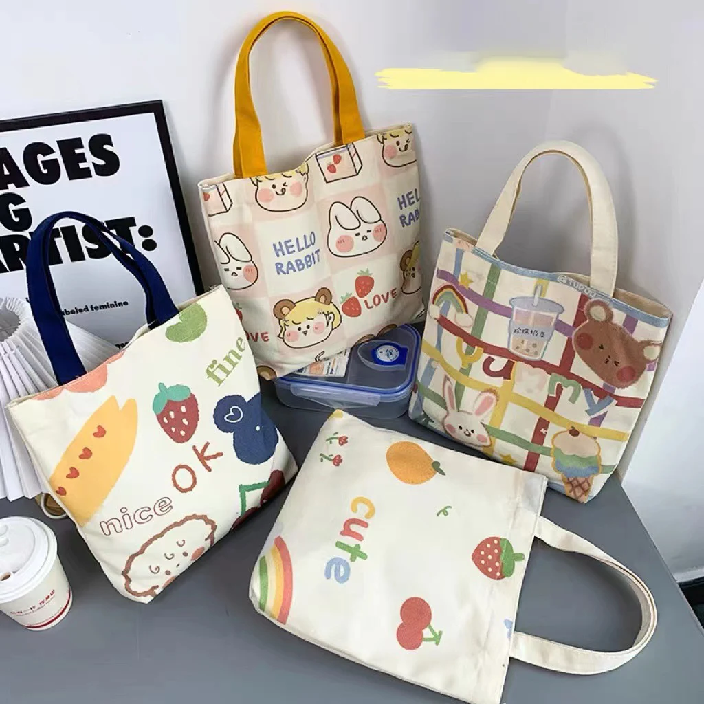 

Cute Cartoon Large Capacity HandbagCasual Portable Reusable Shopping Bags Canvas Bags Knitting Tote Bag Fashion Women Hand Bags