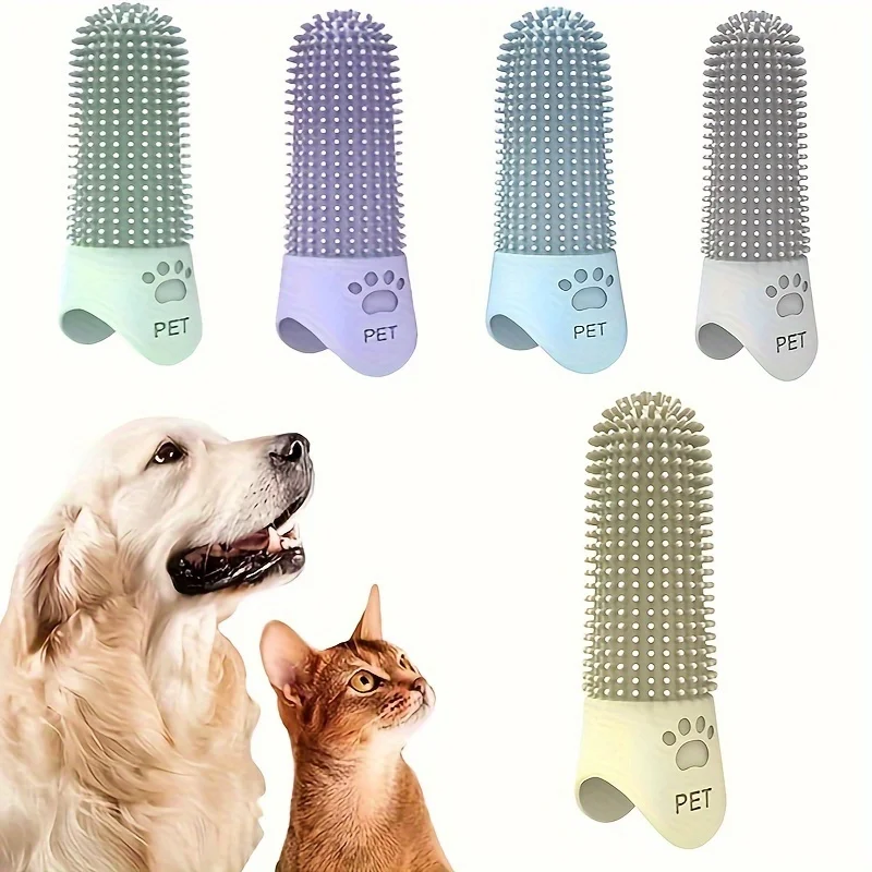 Escova de Dentes para Cães em Silicone Macio 360 °   Escova de Dentes para Cães e Gatos, Escova de Dedo Durável para Limpeza Dental de Animais de Estimação para Todas as Raças