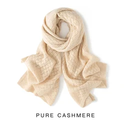 2023 New Arrival Winter 100% Pure Cashmere Knitted Scarves Women Hollow Out Scarf Female High Quality Fashion Solid Soft Poncho