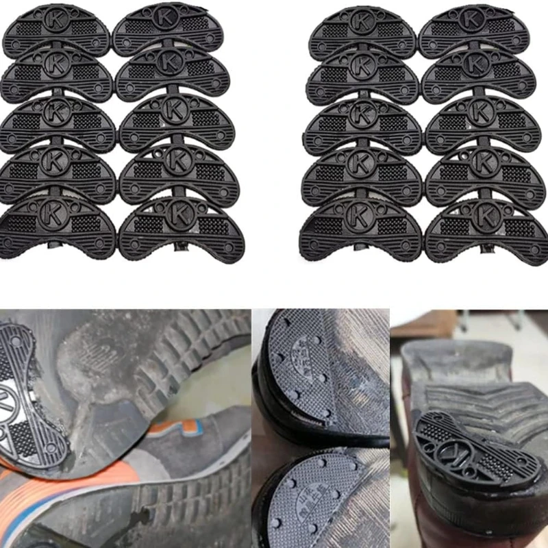 Anti Slip Rubber Sole Replacement, Almofada de reparo de calcanhar com unhas, Material preto, DIY Glue On Shoes Pad, 20 pcs