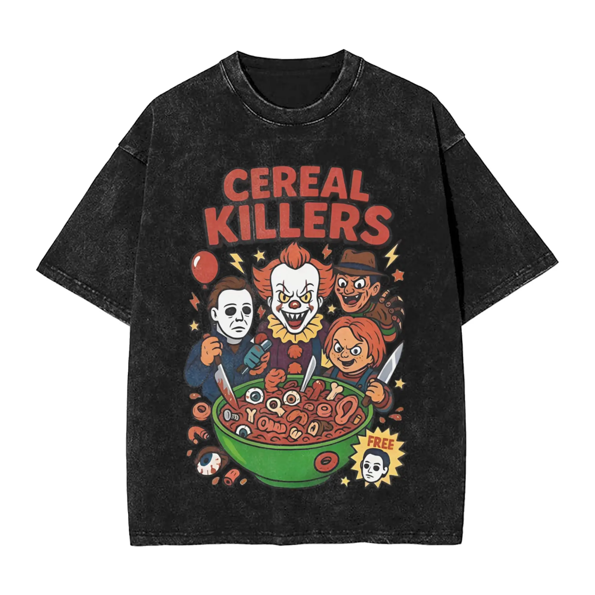 

Cereal Killers Halloween T Shirts Hip Hop Washed Cotton Harajuku T-Shirt Michael Myers Men Women Tops Streetwear Printed Tees