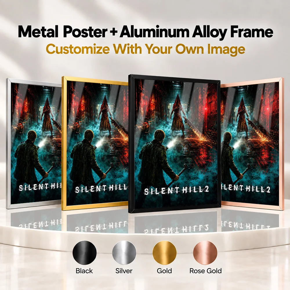 Silent Hill 2 Pyramid Head Encounter Game Framed Aluminum Metal Poster Customized Dark Horror Illustration Wall Art For Bedroom