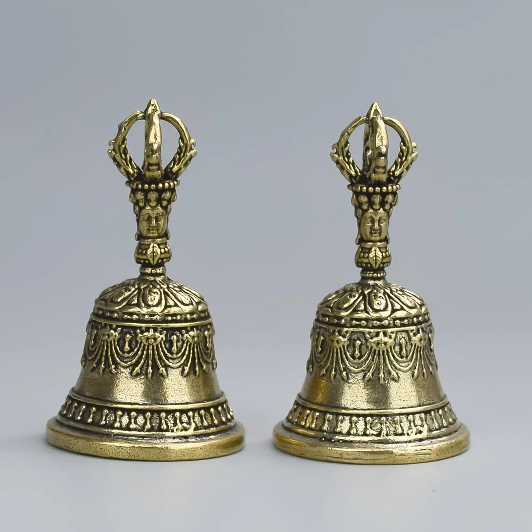 1/2/3PCS Mini Antique Brass Bells, Vintage Handheld Bell Sculpture Pray Buddha Fengshui Bell Invitation Buddhism Bell Home Decor