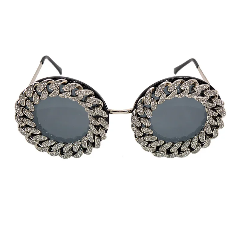 

2022 Baroque Round Sunglasses Women Crystals Sexy Girls Sun Glasses Rhinestone Chain Shades for Party Oculos De Sol Feminino