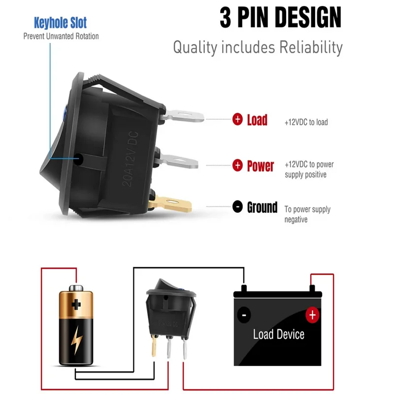 12Pcs Rocker Switch Toggle 12v SPST 3 Pins 2 Position ON/Off Blue LED Light Illuminated Boat Switch