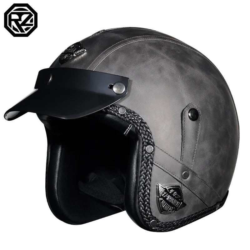 Orz-058P-Classic 3/4 Open Face Motorcycle Helmet Unisex Adult All Weather DOT Certified ABS Ventilated Riding Gear