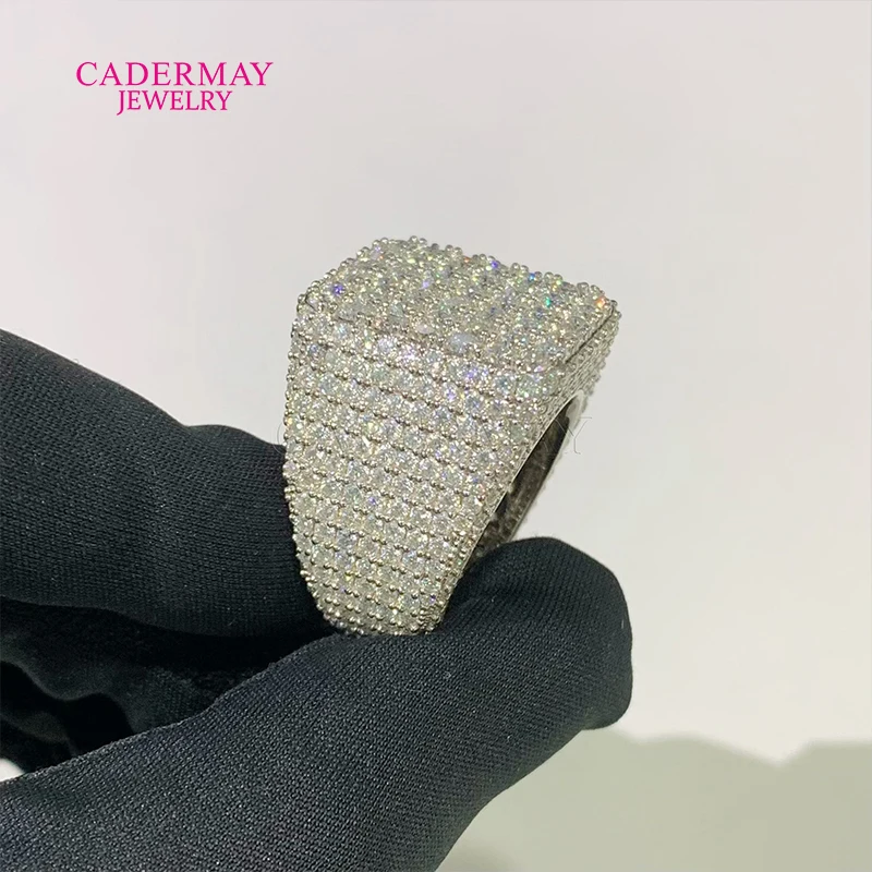 Hip-Hop Jewelry Bust Down Round Moissanite Cuban Ring Custom Made 925Silver Iced Out Square Moissanite Ring Men Gift