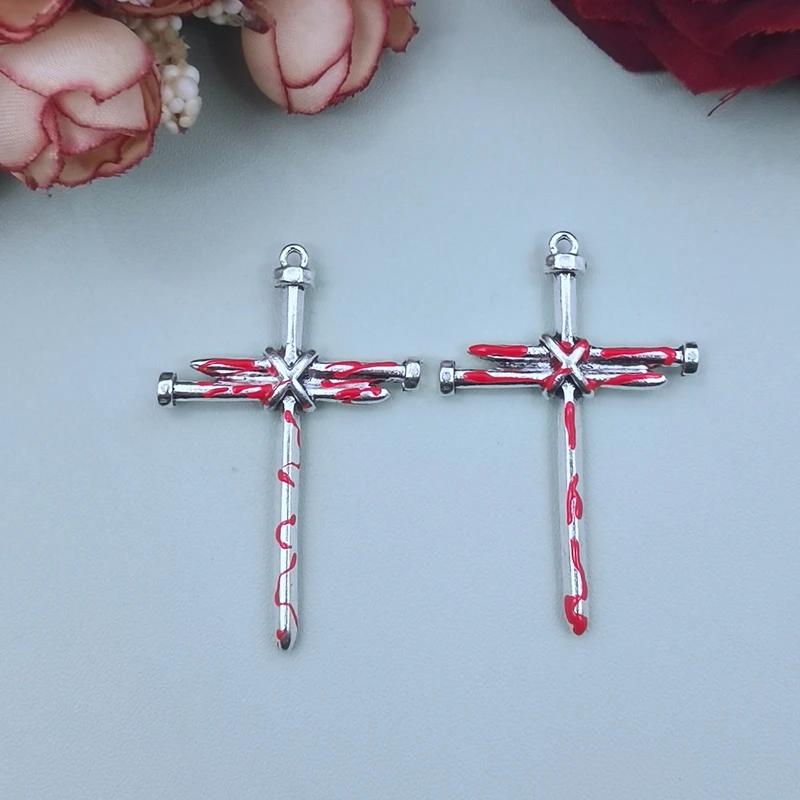 5 pcs 50x32mm Jesus Steel Nails, Cross Pendant, Religious Pendant, suitable for DIY handmade jewelry making metal