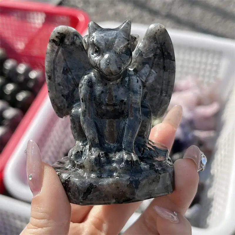 

Natural Larvikite Gargoyle Carving For Home Indoor Outdoor Ornaments Decorations Party Halloween Decor 1pcs